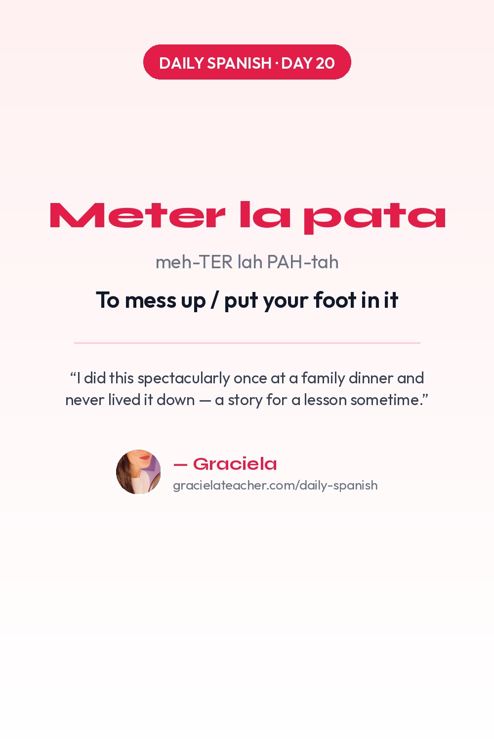 Meter la pata — To mess up / put your foot in it